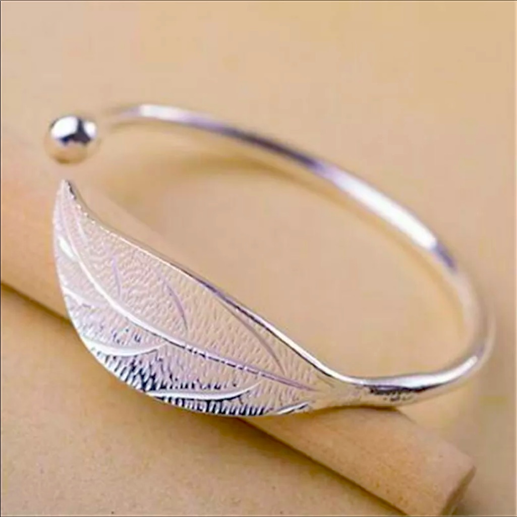 New 925 Silver Leaf Bracelet Cuff Bangle 45$
